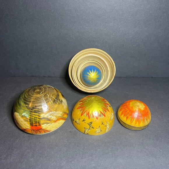 VTG Handmade Wooden 4pc Matryoshka Doll Style The Great Flood Nesting Eggs 3" - Picture 1 of 7
